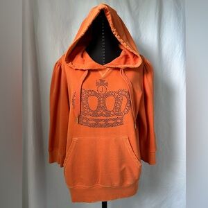 Vintage Juicy Couture Y2K Orange Crown Rhinestone Cotton Hoodie Sweater XL
